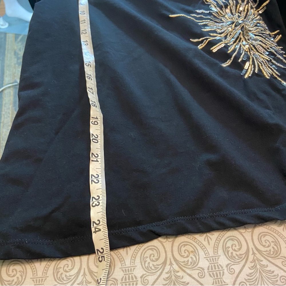 Chico's Sz 2 Fireworks Embroidered Metallic Sequin Blouse Poplin Puff Sleeve L - Picture 4 of 11